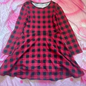 black and red plaid long sleeve dress
